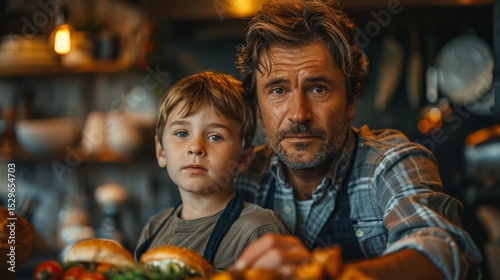 Wallpaper Mural A heartwarming moment captured in a rustic kitchen as a father and son share a close bond while preparing food, emphasizing love, family, and togetherness. Torontodigital.ca