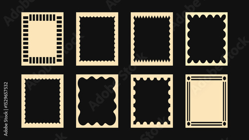 Hand drawn set of decorative frames and borders in cut out marine style – perfect for birthday cards, wedding invitations, sea-themed prints and greeting templates with copy space