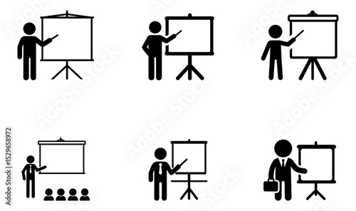  Stickman teaching and Presentation Icon Set