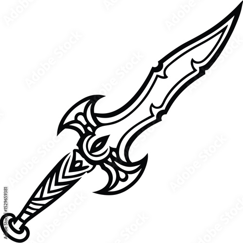 "Indonesian Kris Line Art Vector – Traditional Dagger Illustration"