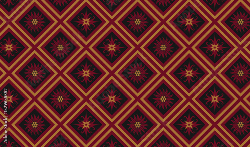 traditional custom made batik tribal floral pattern ethnic ornament art wallpaper red black background suitable for textile printing