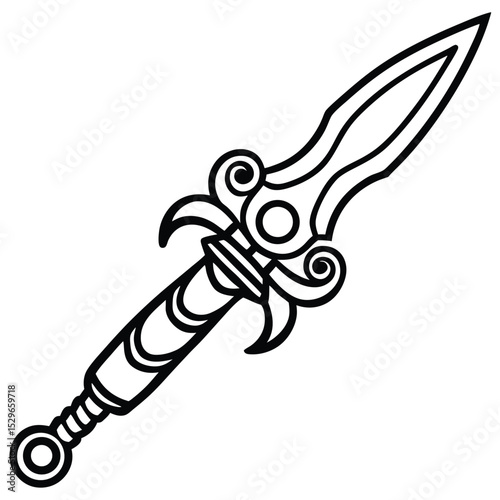 "Indonesian Kris Line Art Vector – Traditional Dagger Illustration"