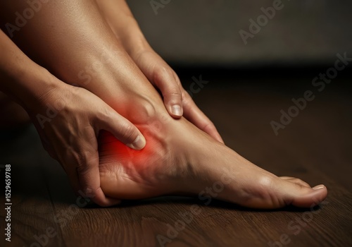 Wallpaper Mural person touching their ankle in pain, tension and discomfort, foot massage Torontodigital.ca