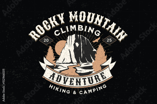Illustration hand draw vintage retro of ROCKY  MOUNTAIN vector grafic for apparel and badge design merchandise