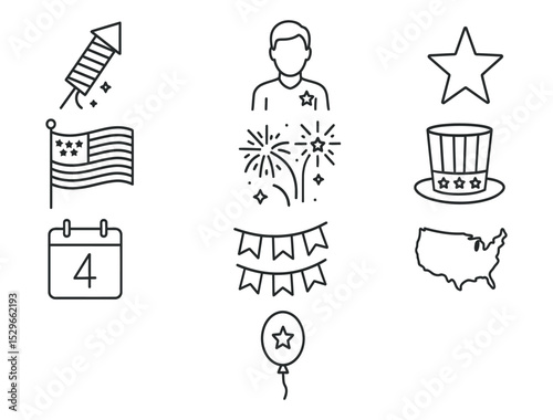 Independence Day Line Art Icons