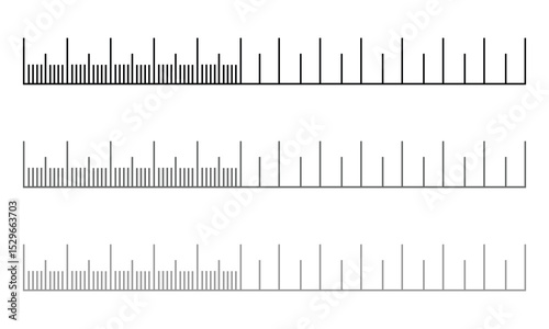 Measuring scale, markup for rulers vector illustration. Various measurement scales with divisions. Measuring tool. Blank measuring scale indicator . Vector Illustration . EPS 10 . 