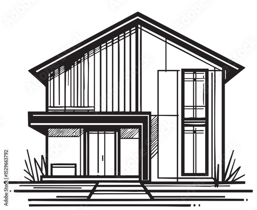 Abstract sketch house in continuous line art drawing style. Family home minimalist black linear