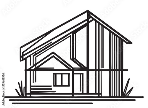 Abstract sketch house in continuous line art drawing style. Family home minimalist black linear design isolated on white background. Vector illustration