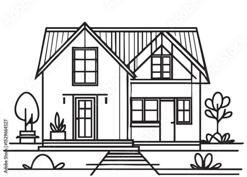 Sketch building. Modern two-storey house