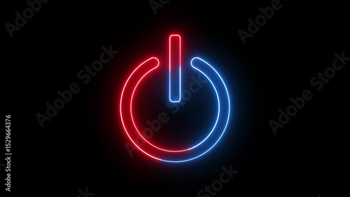 power button icon animation glowing neon red and blue color switch start stop shutdown screen turn on off button sign symbol on black background