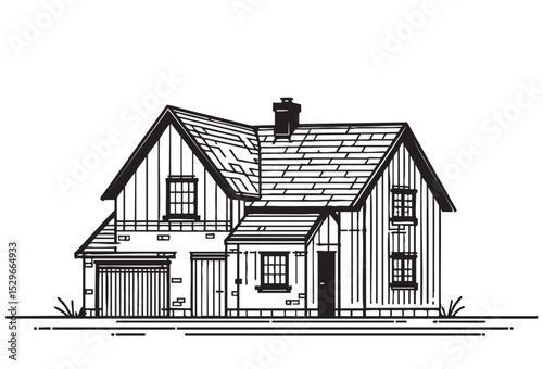 House doodle vector sketch building on white background, hand drawn