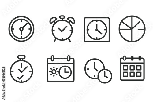 Time Management Icons. Line style icons of time management: interval clock icon, habit timer, time box strategy, clock with
