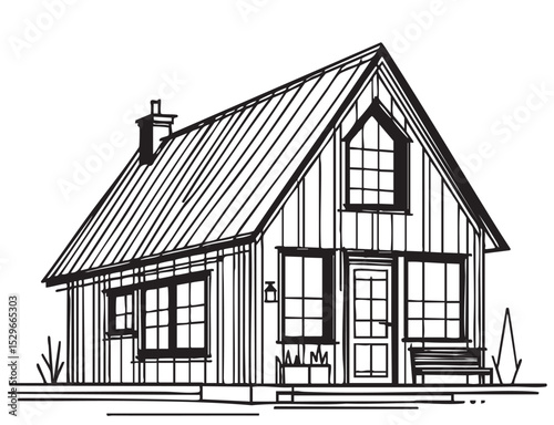 Sketch building. Modern two-storey house