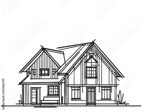 Hand drawn wooden village abstract house. Sketch house cottage