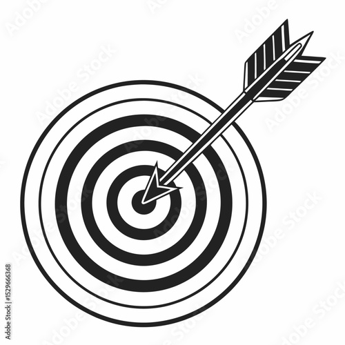 Bullseye: a red dart hitting the center of a dartboard, symbolizing business success and accurate aiming