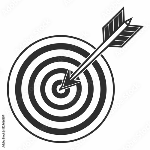 An arrow hitting the center of a red dartboard illustrates the concept of achieving a business goal with accuracy and success