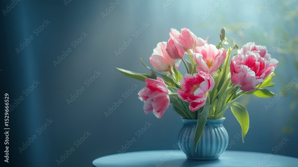 Obraz premium Tulip Flower in Blue Vase Still Life