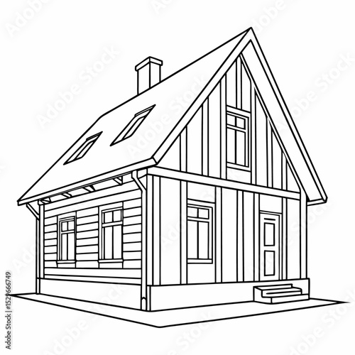 Architectural sketch of a residential house exterior design with a roof and windows
