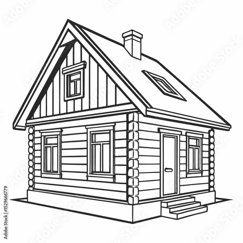 House sketch vector illustration of a residential building model with a roof and door, ideal for real estate and architectural design projects