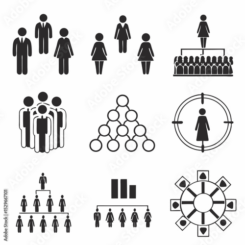 Business people icon set: vector pictogram of men and women silhouettes, a symbol of teamwork and business network illustration