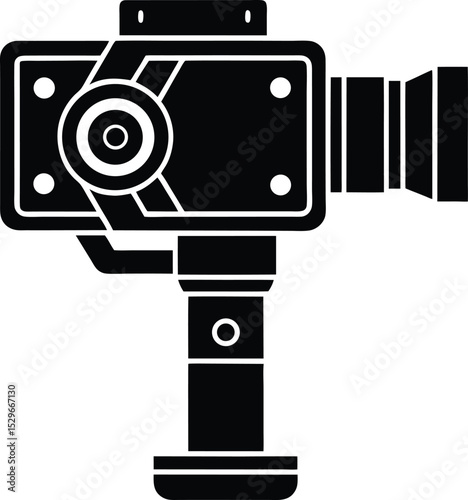 Retro 8mm film movie camera on a steadicam handle, simple graphic
