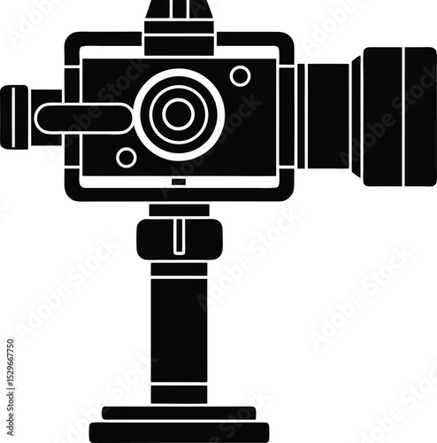 Retro style video camera on a tripod with a vintage look