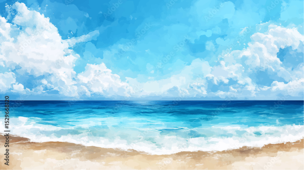 Obraz premium Vector illustration of summer sandy beach, watercolor paints