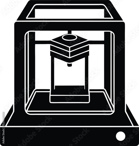 Black and White 3D Printer Silhouette Depiction for Technological Design and Innovation