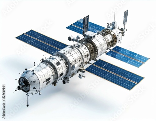 Futuristic Space Station Orbiting Earth Detailed 3D Render of a Modern Spacecraft with Solar Panels