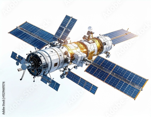 Advanced Space Station Orbiting Earth Satellite Technology Solar Panels
