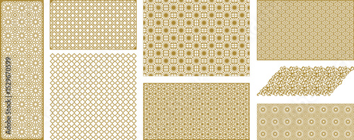 Islamic modern mashrabiya design and vector seamless pattern with geometric shapes