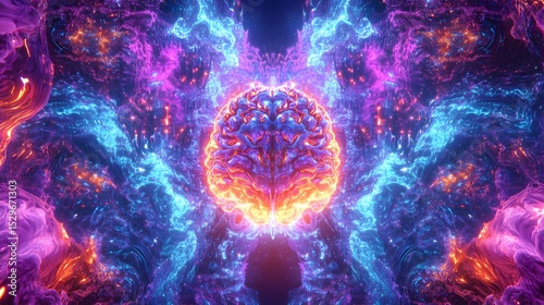 Digital brain surrounded by colorful smoke illustrating the complexity and mystery of human thought processes