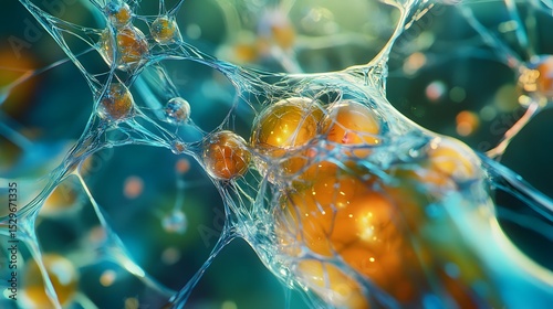 Unique cell structure surrounded by bright oranges representing life and energy in a dynamic visual formation