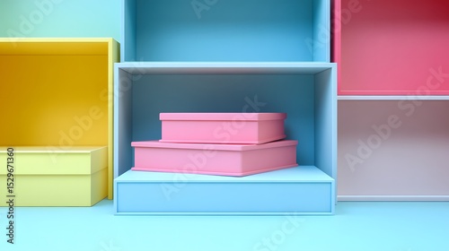 Elegant stack of colorful boxes forming a hierarchical structure representing organization and visual clarity