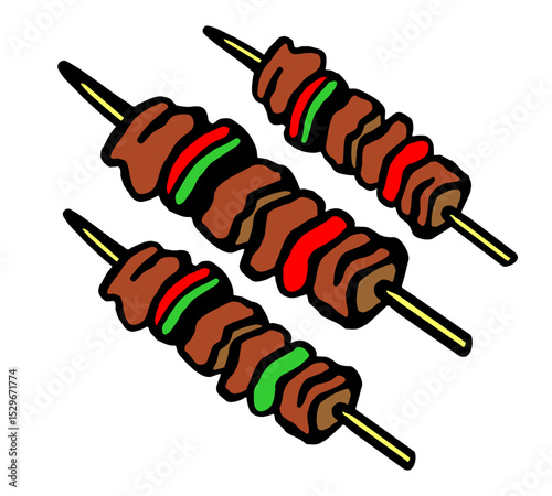 Vector color illustration of fried kebabs on a white isolated background