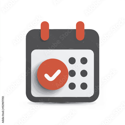 Calendar with marked date and reminder bell, vector icon, flat design, isolated on white background, minimal, high contrast, commercial use