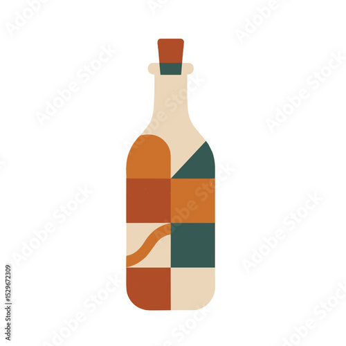 Decorative wine bottle icon for bar menus and vintage packaging design