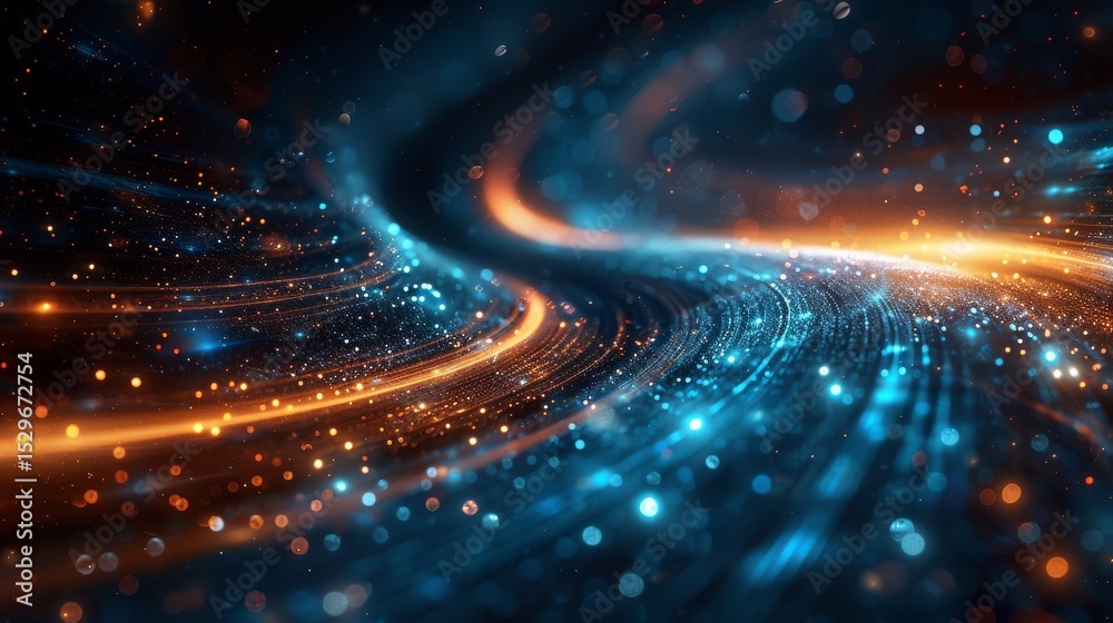 Obraz premium An abstract image showcasing dynamic and colorful light trails swirling through space, evoking emotions of excitement and movement with a vibrant burst of colors.