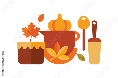 Autumn inspired baking setup with rustic ingredients vector art illustration