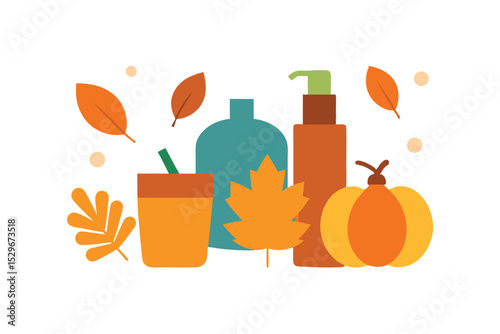 Fall skincare and beauty products in autumn theme vector art illustration