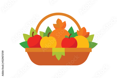 Seasonal fruit basket with rich autumn colors vector art illustration