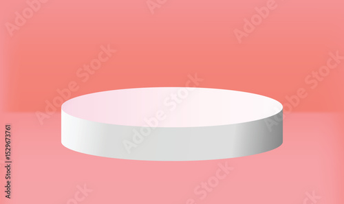 3D White Cylinder Podium on Gradient Pink Background Vector for Product Display. Studio display showroom stand product pedestal, Fashion stage showcase mockup scene.