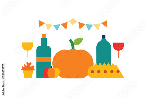 Thanksgiving party planning elements in fall theme vector art illustration