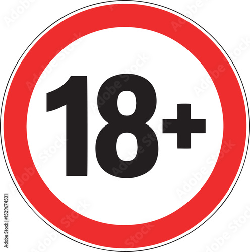 Eighteen plus sign red circle adults only symbol