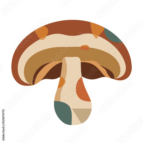 Geometric vector illustration of edible mushroom in abstract cutout style on white background