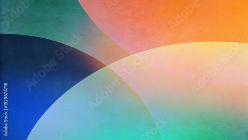 Colorful abstract background with overlapping curved shapes in orange, yellow, green, and blue gradients, modern digital art design ideal for branding, web, and presentations