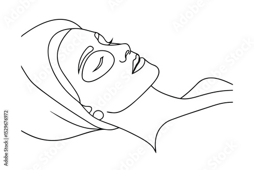 Woman relaxing spa treatment line drawing minimalist beauty