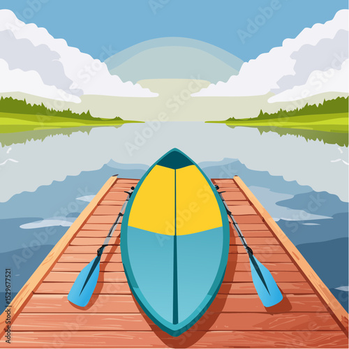 Vibrant Paddleboard on Calm Lake Dock Summer Watersports
