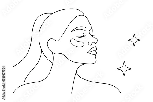 Woman with under eye patches line drawing minimalist beauty