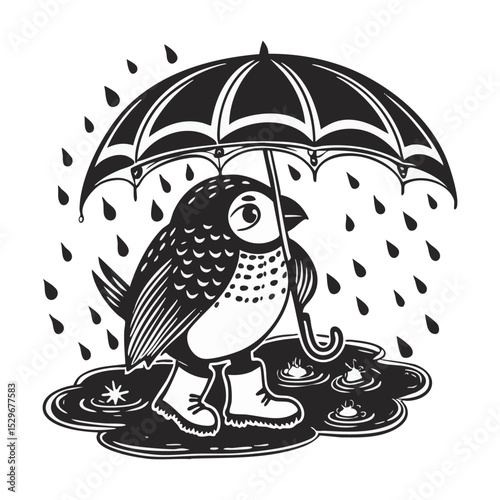 bird under an umbrella in the rain